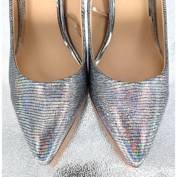 Jessica Simpson Rexha Silver Iridescent Snakeskin Iridescent Glam Stiletto Heels - Picture 4 of 12